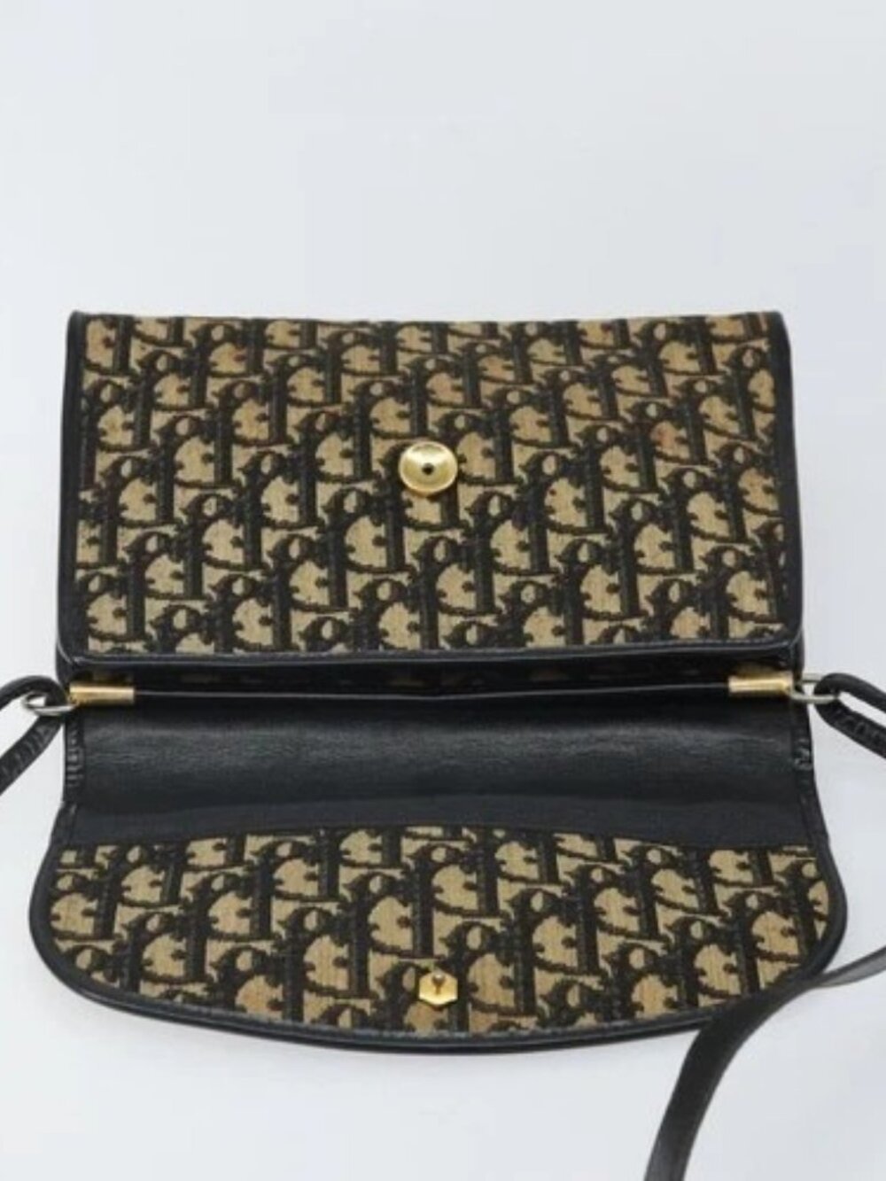 Christian Dior Trotter Canvas Shoulder Bag Navy Gold Auth 168551 - Picture 11 of 16
